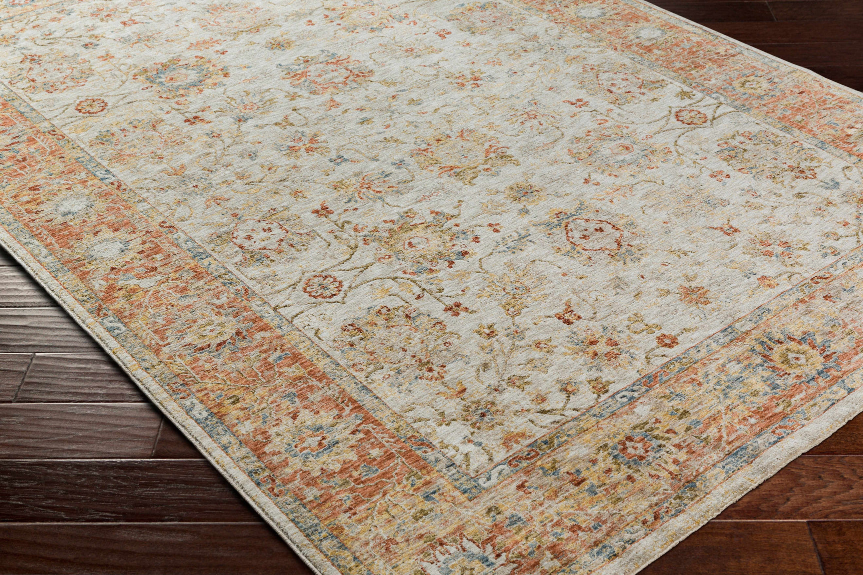 Duong Beige & Rust Textured Rug with Fringes - Ornate Home