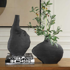 Duostacked Black Vases (Set of 2) - Ornate Home