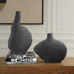 Duostacked Black Vases (Set of 2) - Ornate Home