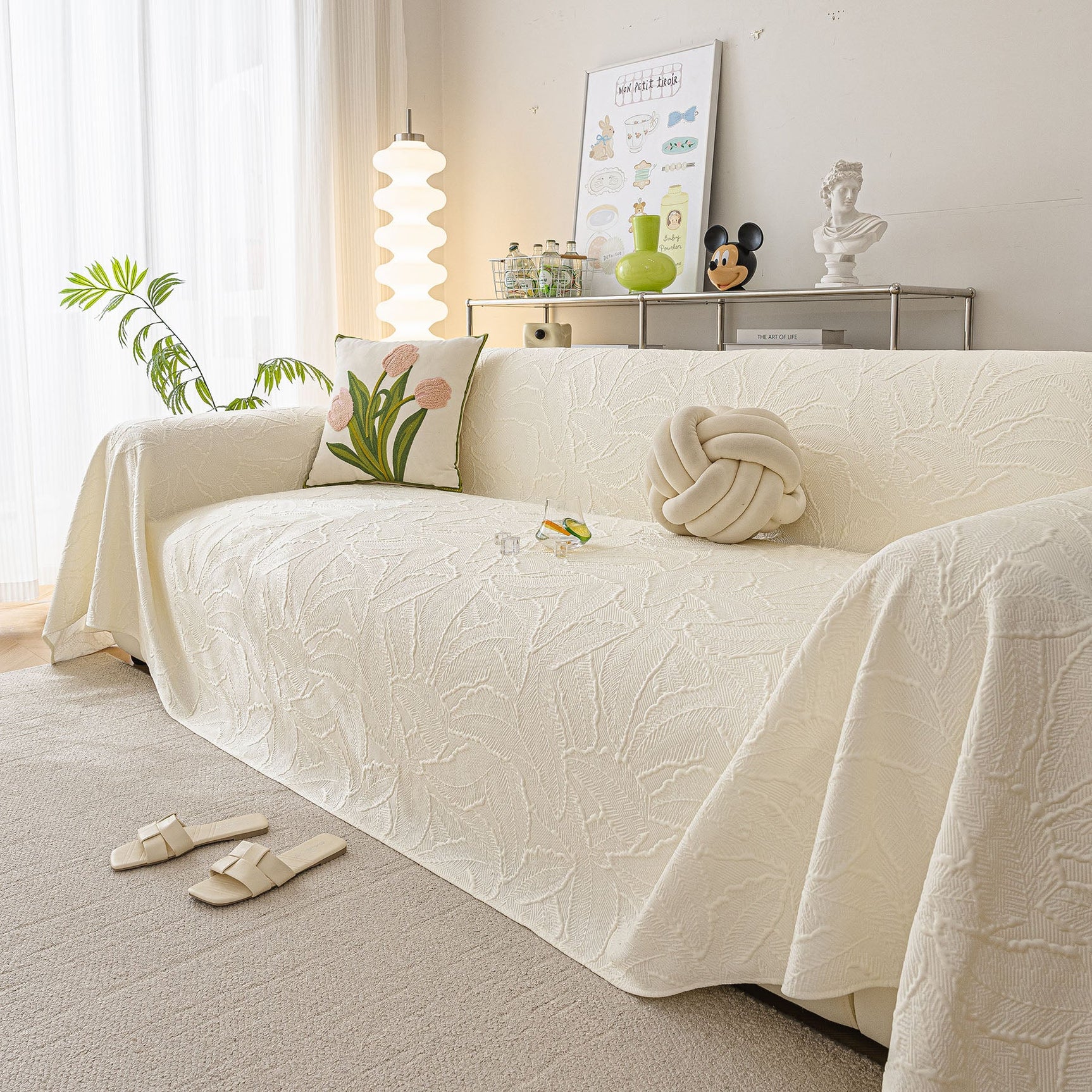 Durable Cooling Couch Cover for Dogs Textured Chic Leaf Summer Throw Cover Blanket - Ornate Home