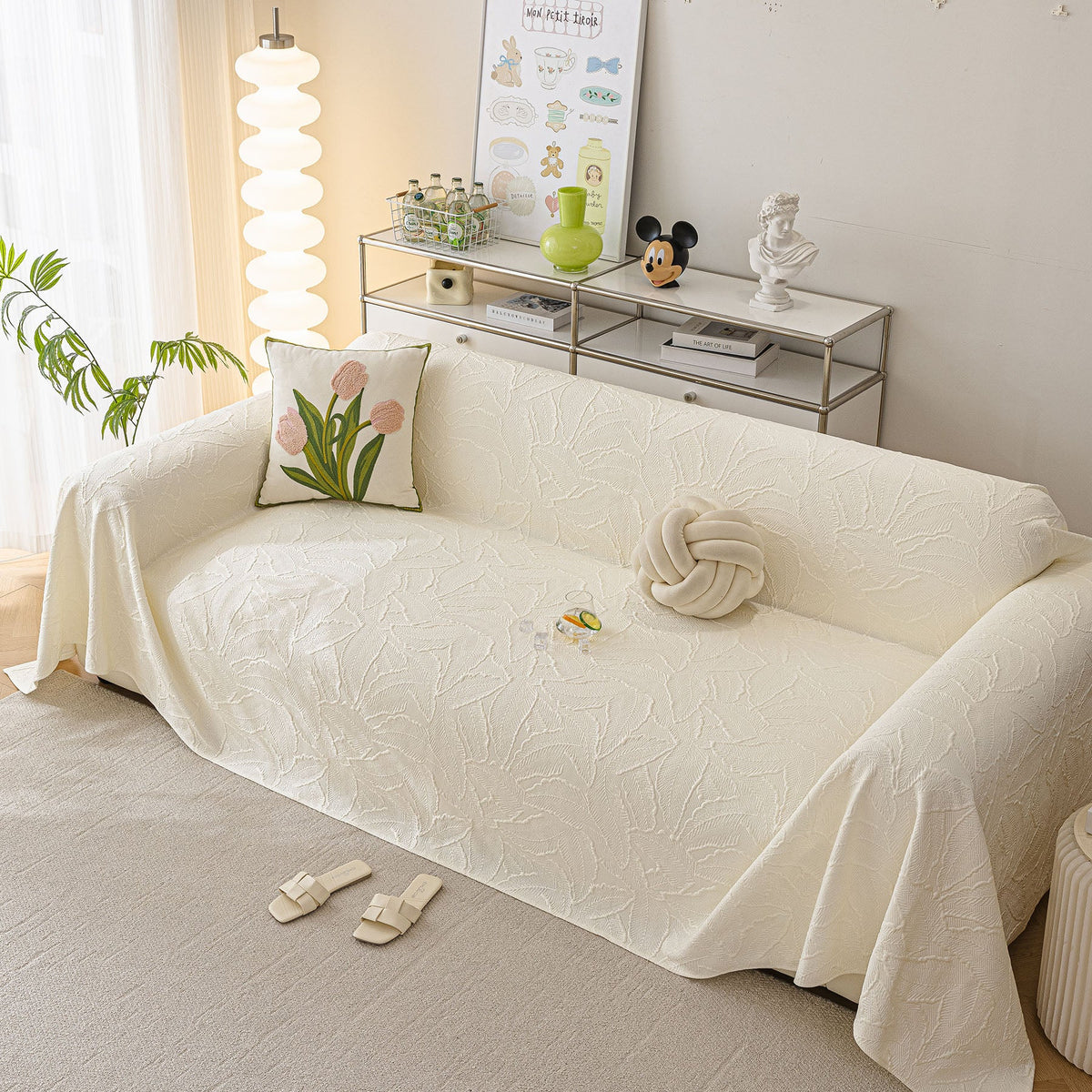 Durable Cooling Couch Cover for Dogs Textured Chic Leaf Summer Throw Cover Blanket - Ornate Home