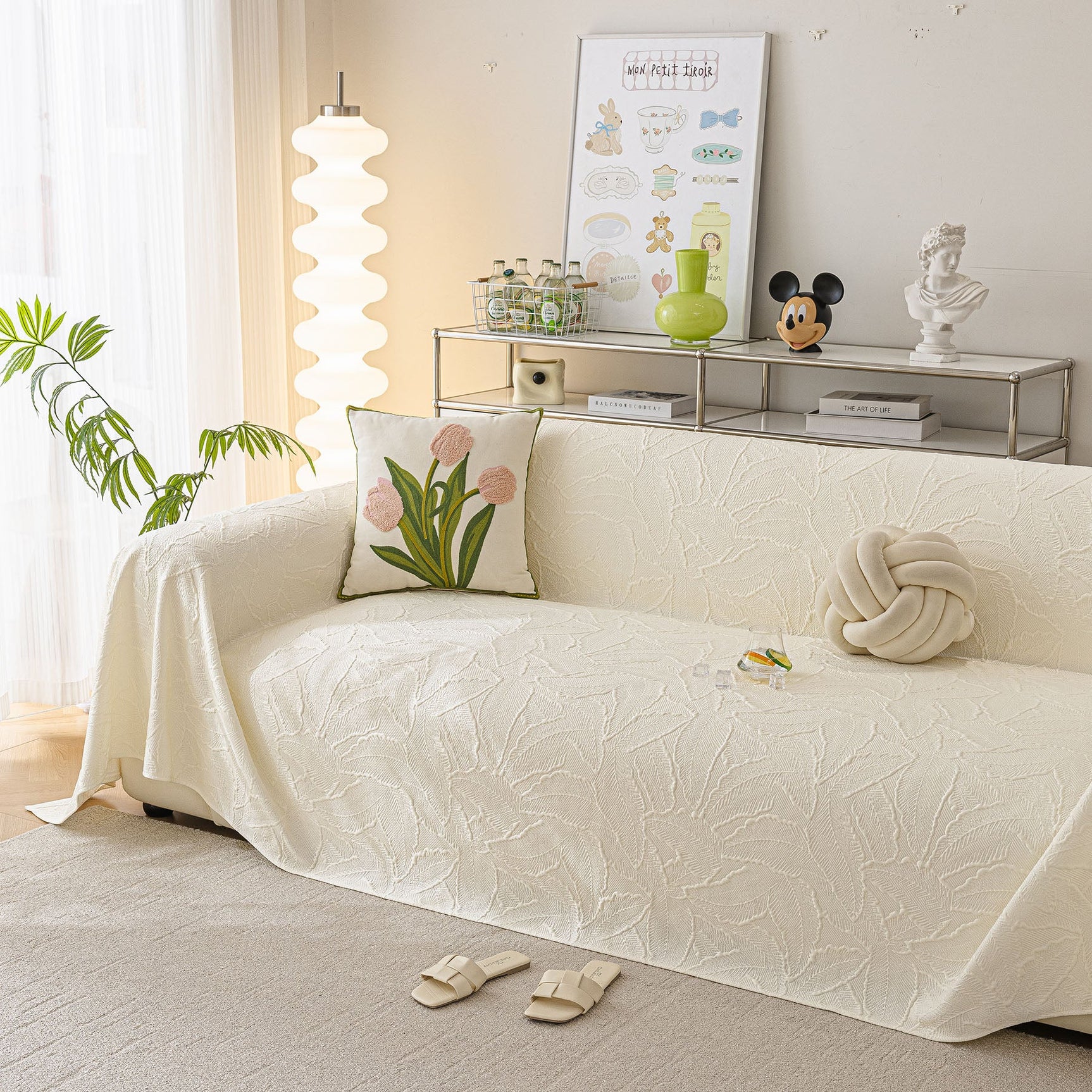 Durable Cooling Couch Cover for Dogs Textured Chic Leaf Summer Throw Cover Blanket - Ornate Home