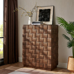 Duskin Walnut 39 Inch Geometric Block Design Tall Storage Cabinet - Ornate Home