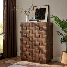 Duskin Walnut 39 Inch Geometric Block Design Tall Storage Cabinet - Ornate Home
