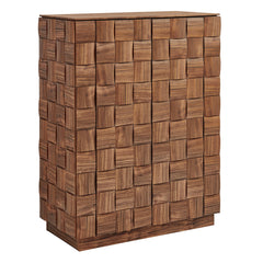 Duskin Walnut 39 Inch Geometric Block Design Tall Storage Cabinet - Ornate Home
