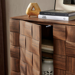 Duskin Walnut 39 Inch Geometric Block Design Tall Storage Cabinet - Ornate Home