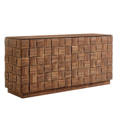 Duskin Walnut 68 Inch Geometric Block Design Four Door Sideboard - Ornate Home