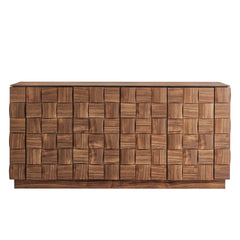 Duskin Walnut 68 Inch Geometric Block Design Four Door Sideboard - Ornate Home