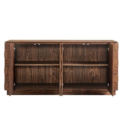 Duskin Walnut 68 Inch Geometric Block Design Four Door Sideboard - Ornate Home