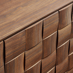 Duskin Walnut 68 Inch Geometric Block Design Four Door Sideboard - Ornate Home
