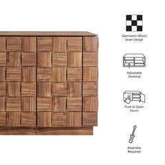 Duskin Walnut 68 Inch Geometric Block Design Four Door Sideboard - Ornate Home