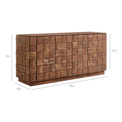 Duskin Walnut 68 Inch Geometric Block Design Four Door Sideboard - Ornate Home