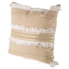 Duston Tan/White 22x22 Fringe Detail Pillow Cover - Ornate Home