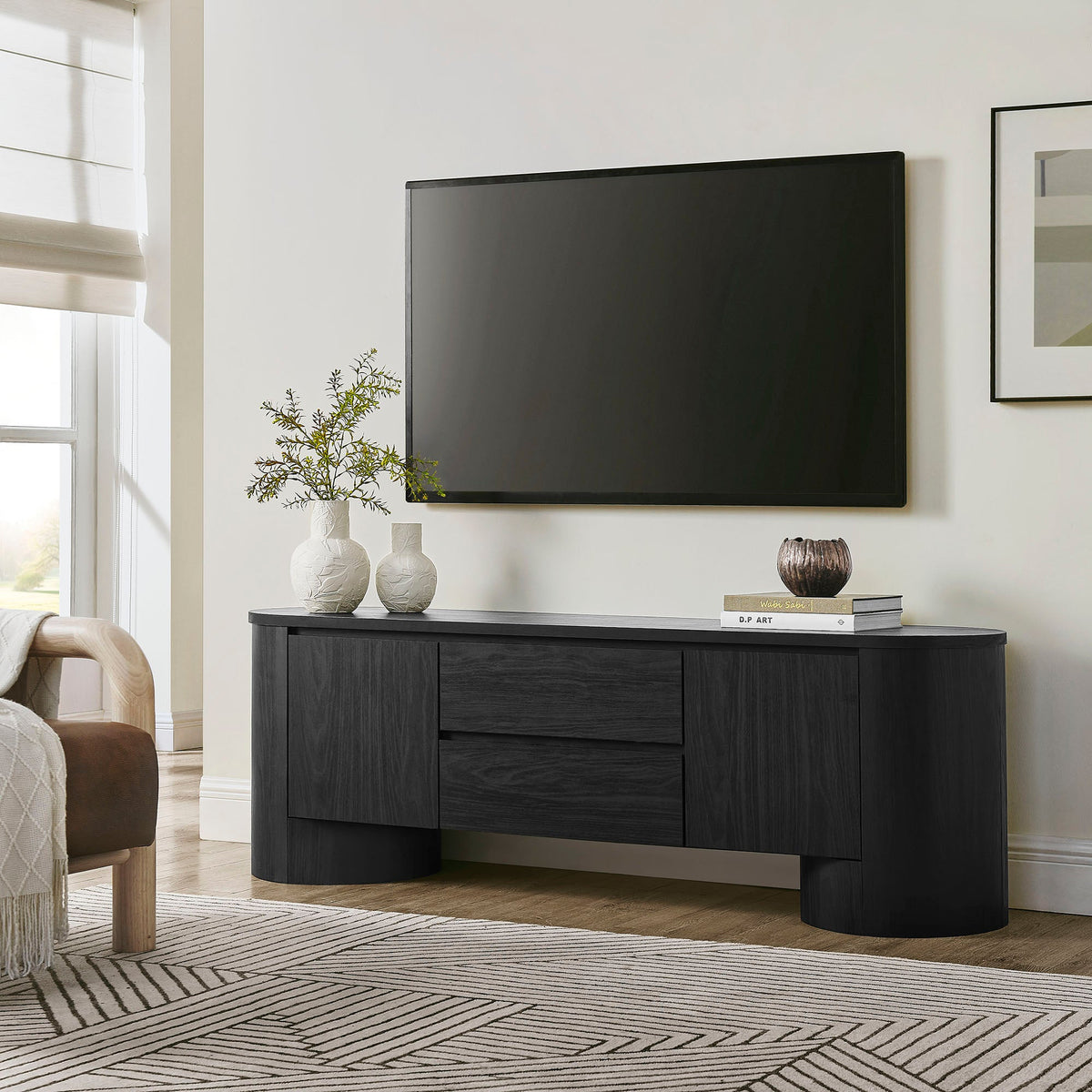Duval Black 71 Inch Oval TV Cabinet - Ornate Home