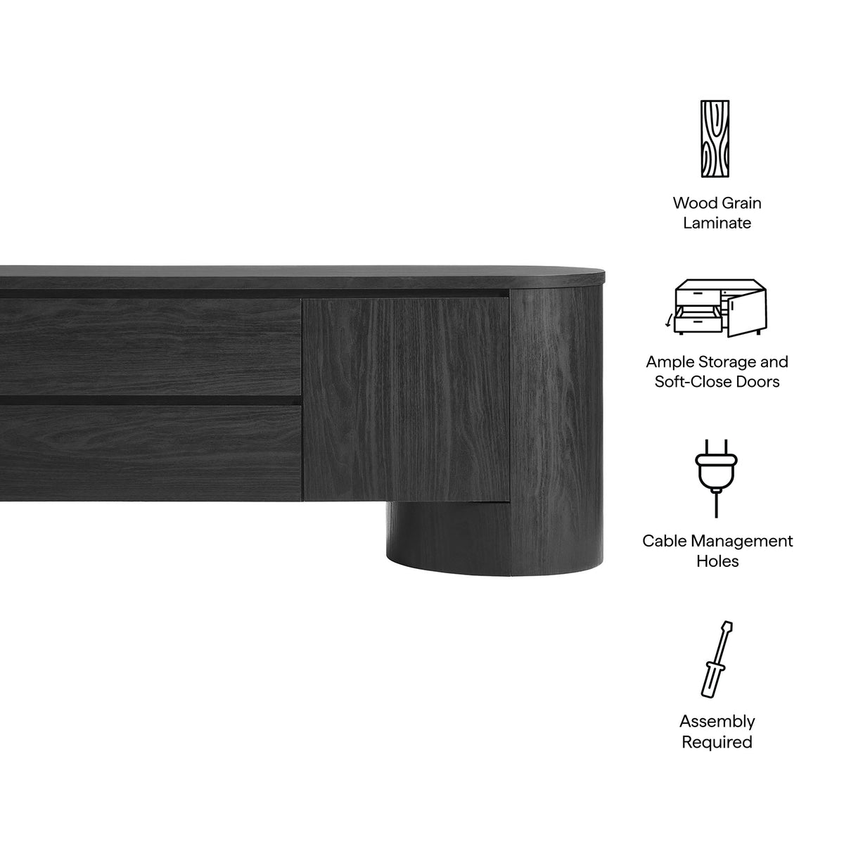 Duval Black 71 Inch Oval TV Cabinet - Ornate Home