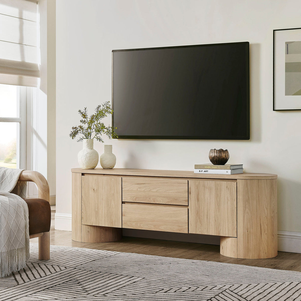 Duval Light Oak 71 Inch Oval TV Cabinet - Ornate Home