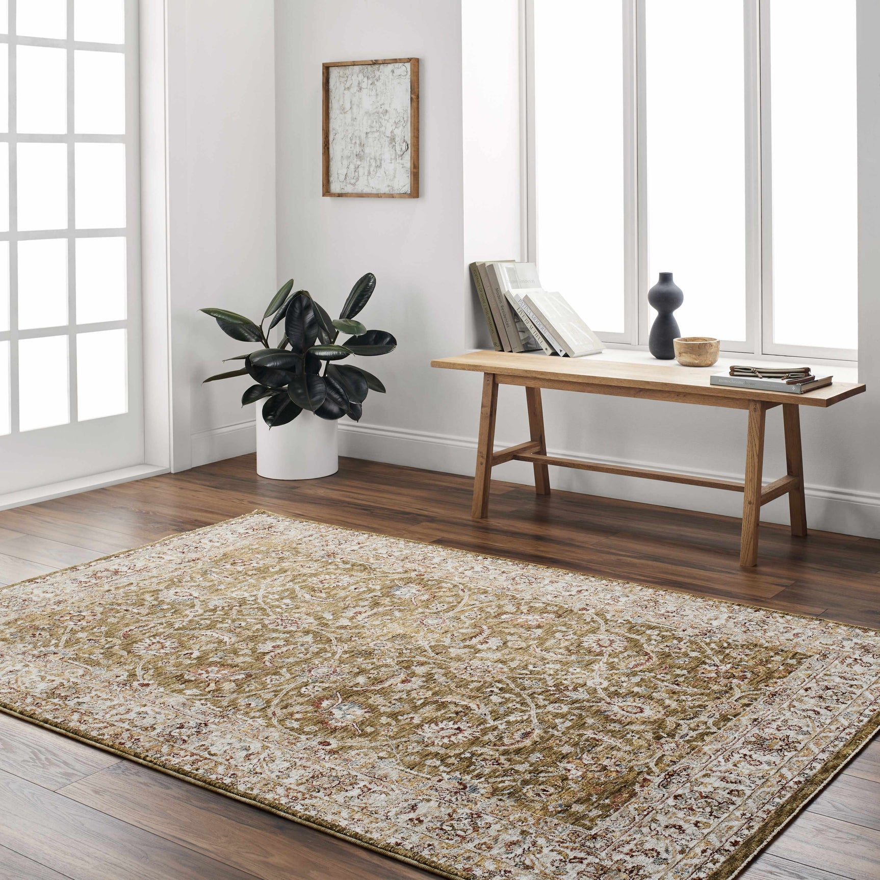 Dyan Green Textured Rug with Fringes - Ornate Home