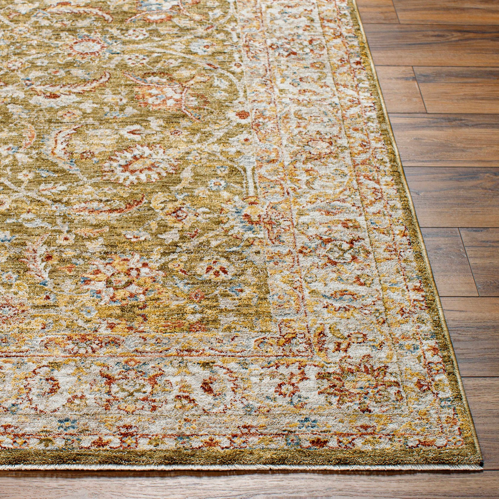 Dyan Green Textured Rug with Fringes - Ornate Home
