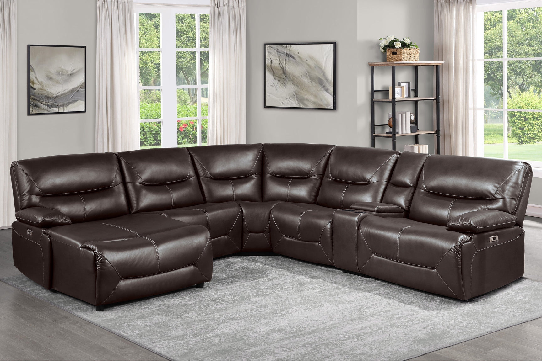 Dyersburg Brown 6-Piece Power Reclining Sectional with Left Chaise - Ornate Home