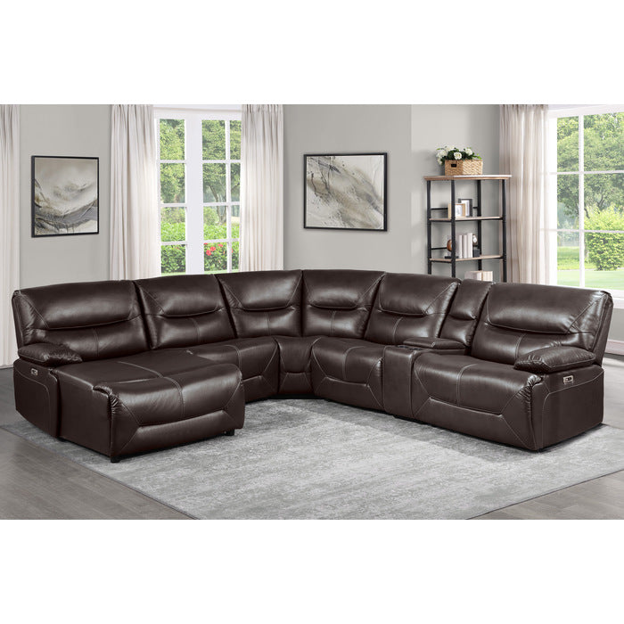 Dyersburg Brown 6-Piece Power Reclining Sectional with Left Chaise - Ornate Home