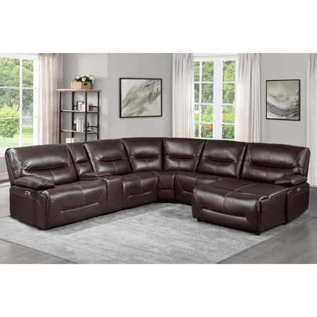Dyersburg Brown 6-Piece Power Reclining Sectional with Right Chaise - Ornate Home