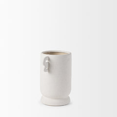 Dylan Off-White Small Textured with Handles Ceramic Vase - Ornate Home