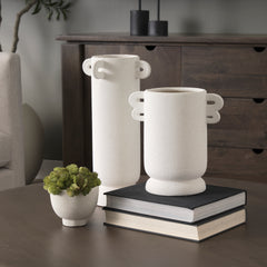 Dylan Off-White Small Textured with Handles Ceramic Vase - Ornate Home