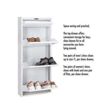 Dylan White Metal 4 Doors Shoe Cabinet - Ornate Home