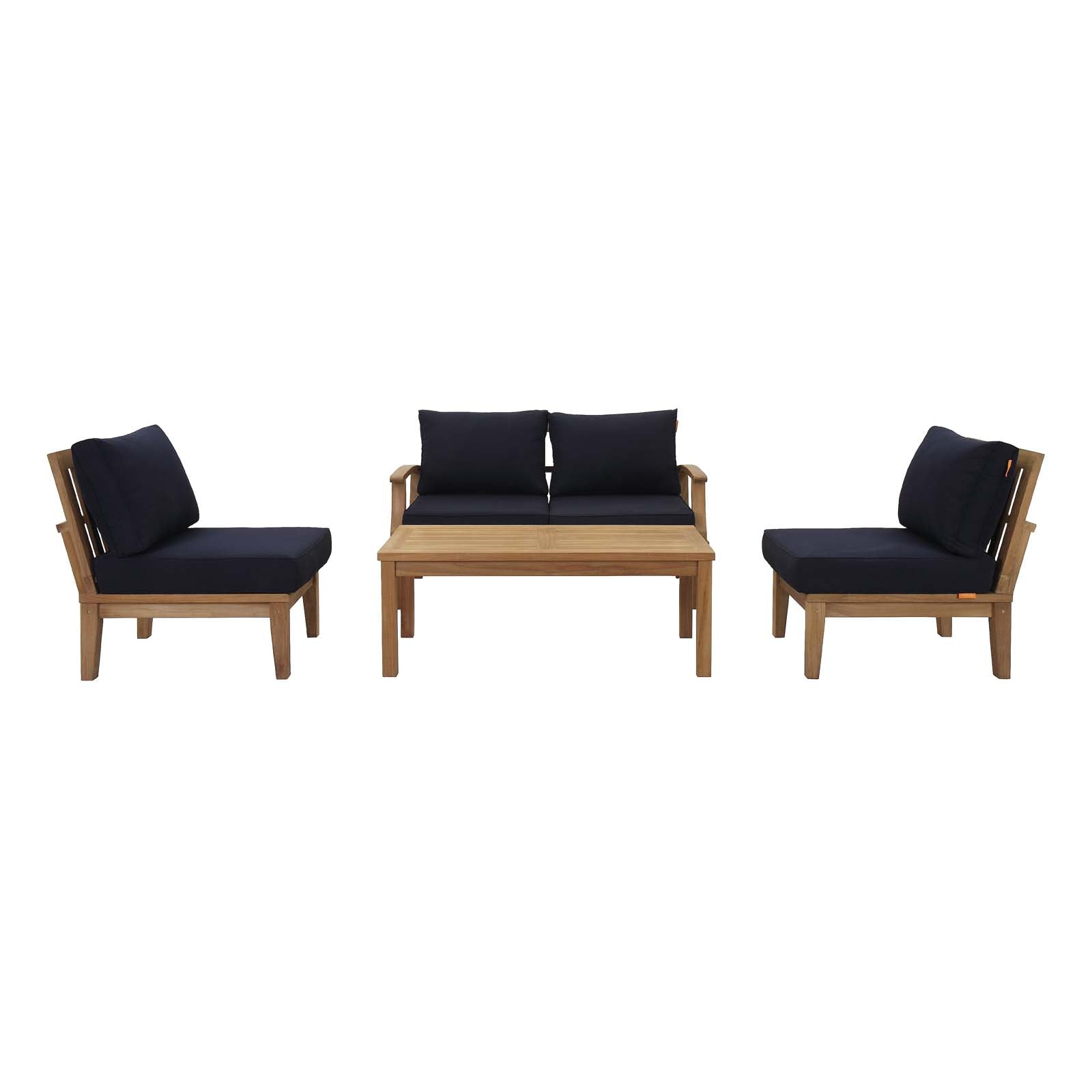 Marina Natural/Navy 5 Piece Outdoor Patio Teak Set - 64x120"