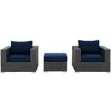Sojourn Canvas Navy 3 Piece Outdoor Patio Sunbrella Sectional Set - 33.5x113"