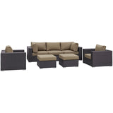 Convene Espresso/Mocha 7 Piece Outdoor Patio Sectional Set - 73x169.5"