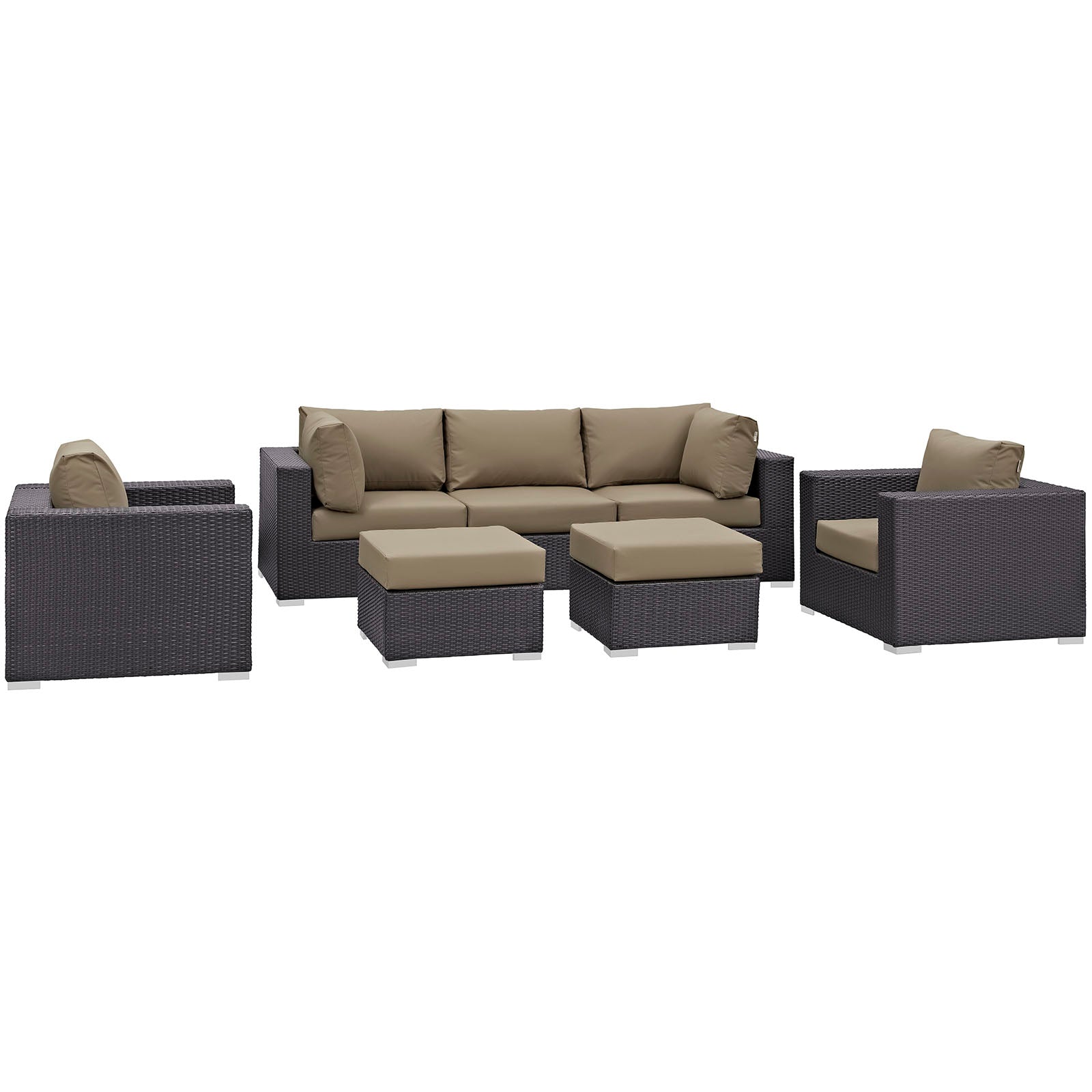 Convene Espresso/Mocha 7 Piece Outdoor Patio Sectional Set - 73x169.5"