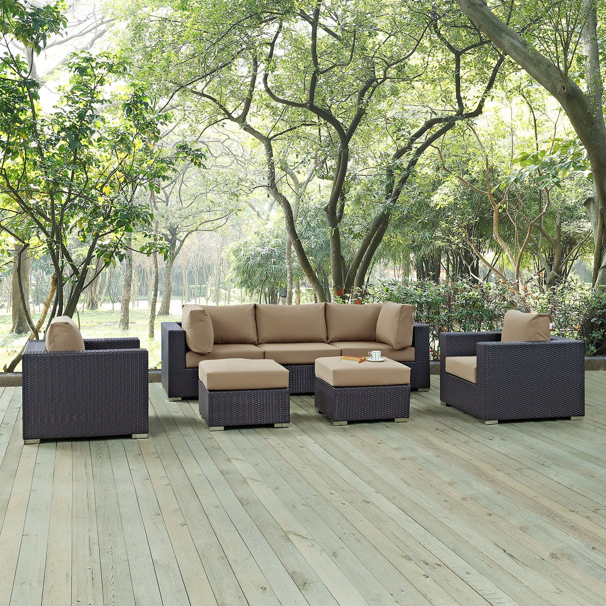 Convene Espresso/Mocha 7 Piece Outdoor Patio Sectional Set - 73x169.5"
