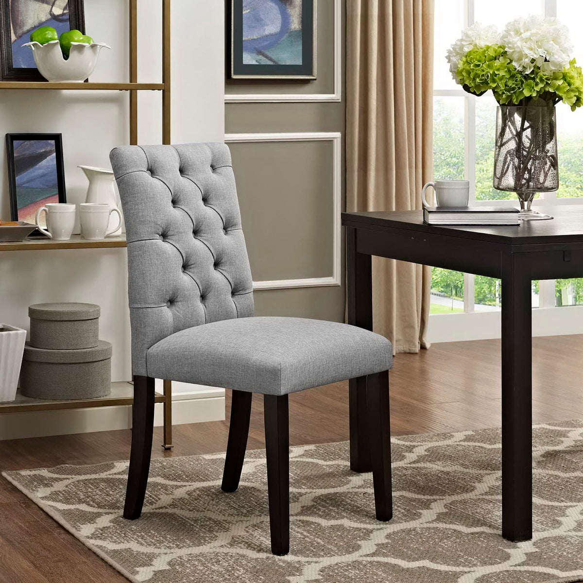 Duchess Light Gray Button Tufted Fabric Dining Chair