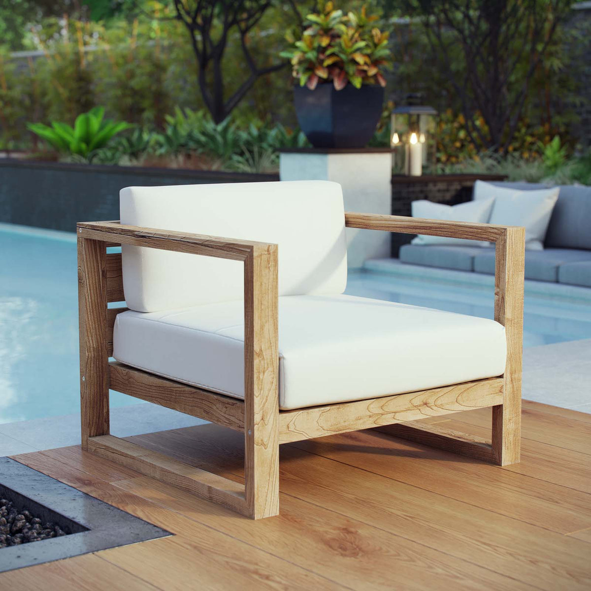 Upland Natural/White Outdoor Patio Teak Armchair