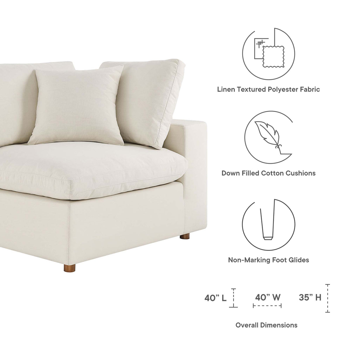 Commix Light Beige Down Filled Overstuffed Corner Chair`