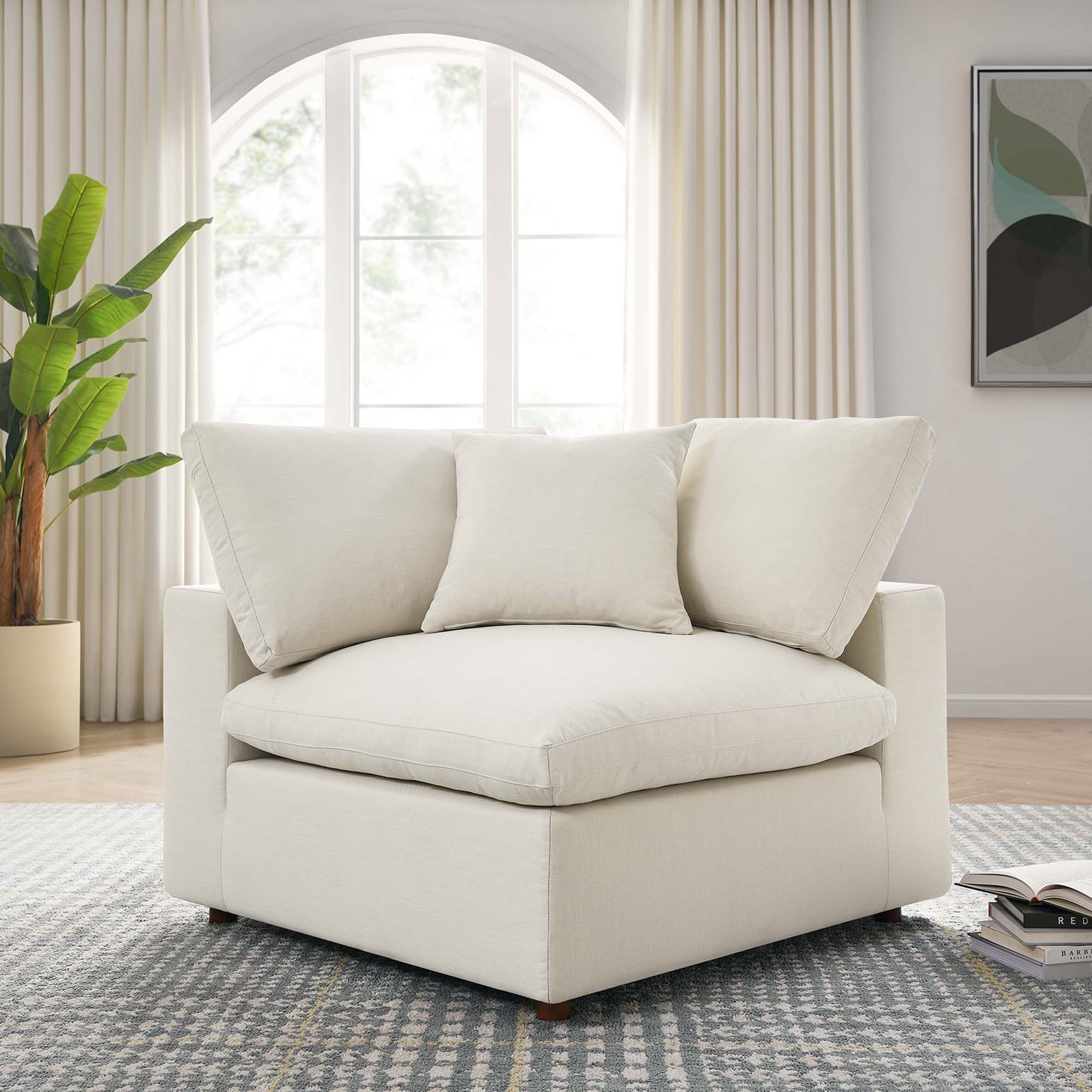 Commix Light Beige Down Filled Overstuffed Corner Chair`