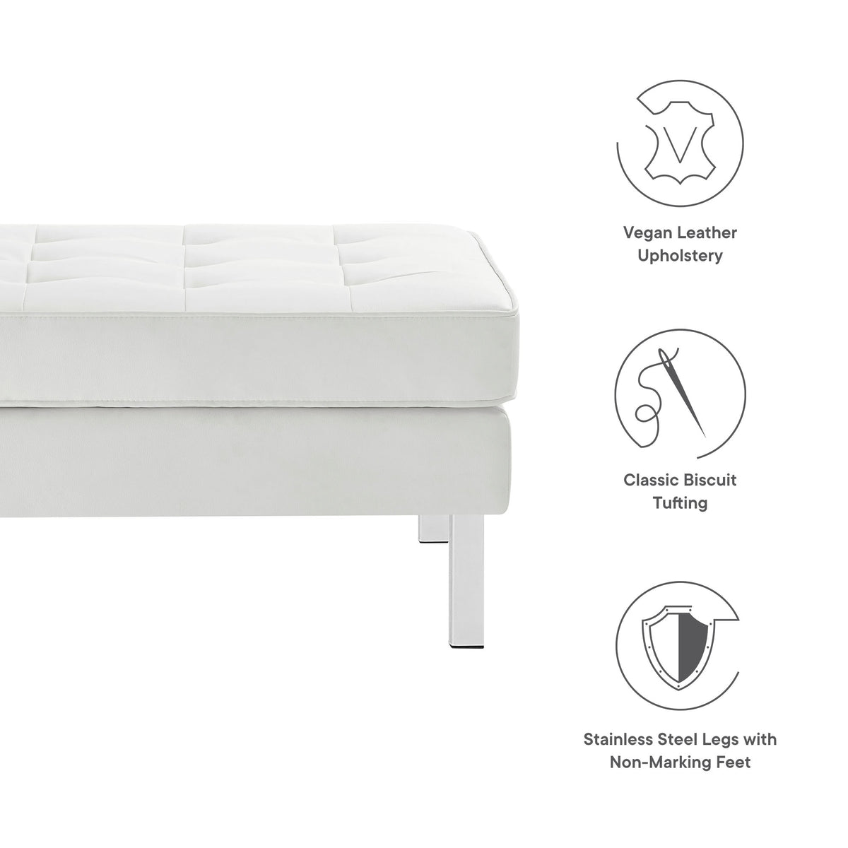 Loft Silver/White Tufted Vegan Leather Ottoman