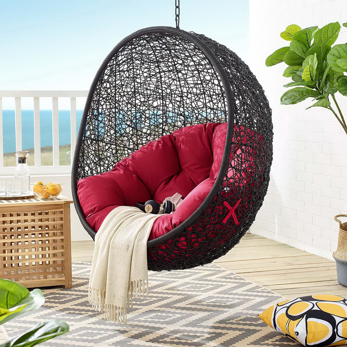Encase Black/Red Swing Outdoor Patio Lounge Chair Without Stand