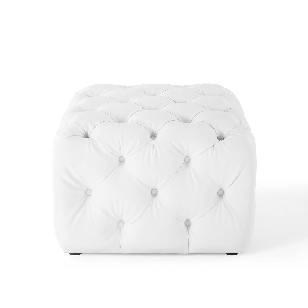 Amour White Tufted Button Square Faux Leather Ottoman