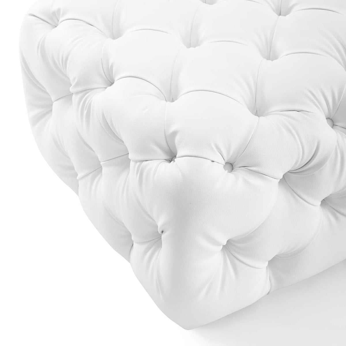 Amour White Tufted Button Square Faux Leather Ottoman