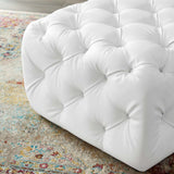 Amour White Tufted Button Square Faux Leather Ottoman