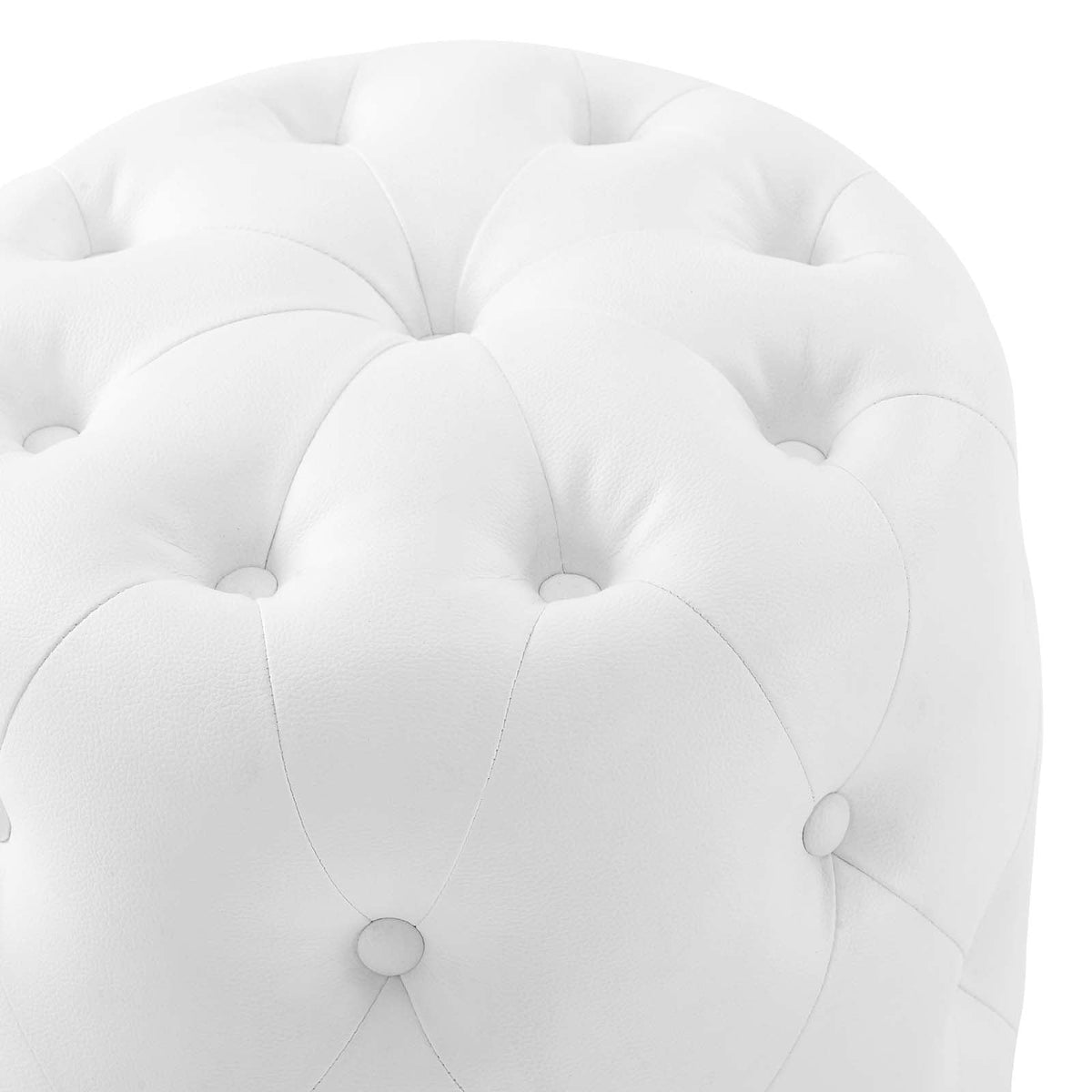 Amour White Tufted Button Round Faux Leather Ottoman