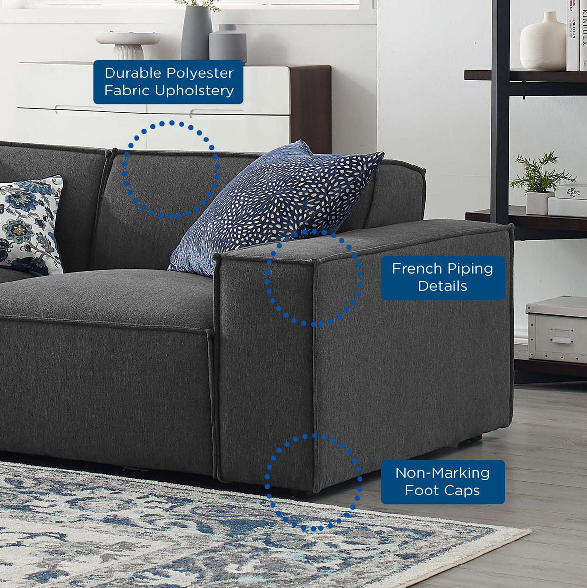 Restore Charcoal 3-Piece Sectional Sofa