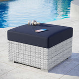 Convene Light Gray/Navy Outdoor Patio Ottoman - Ornate Home