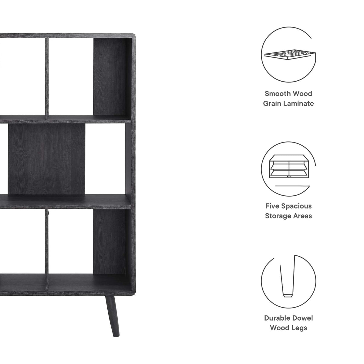 Transmit Charcoal 5 Shelf Wood Grain Bookcase