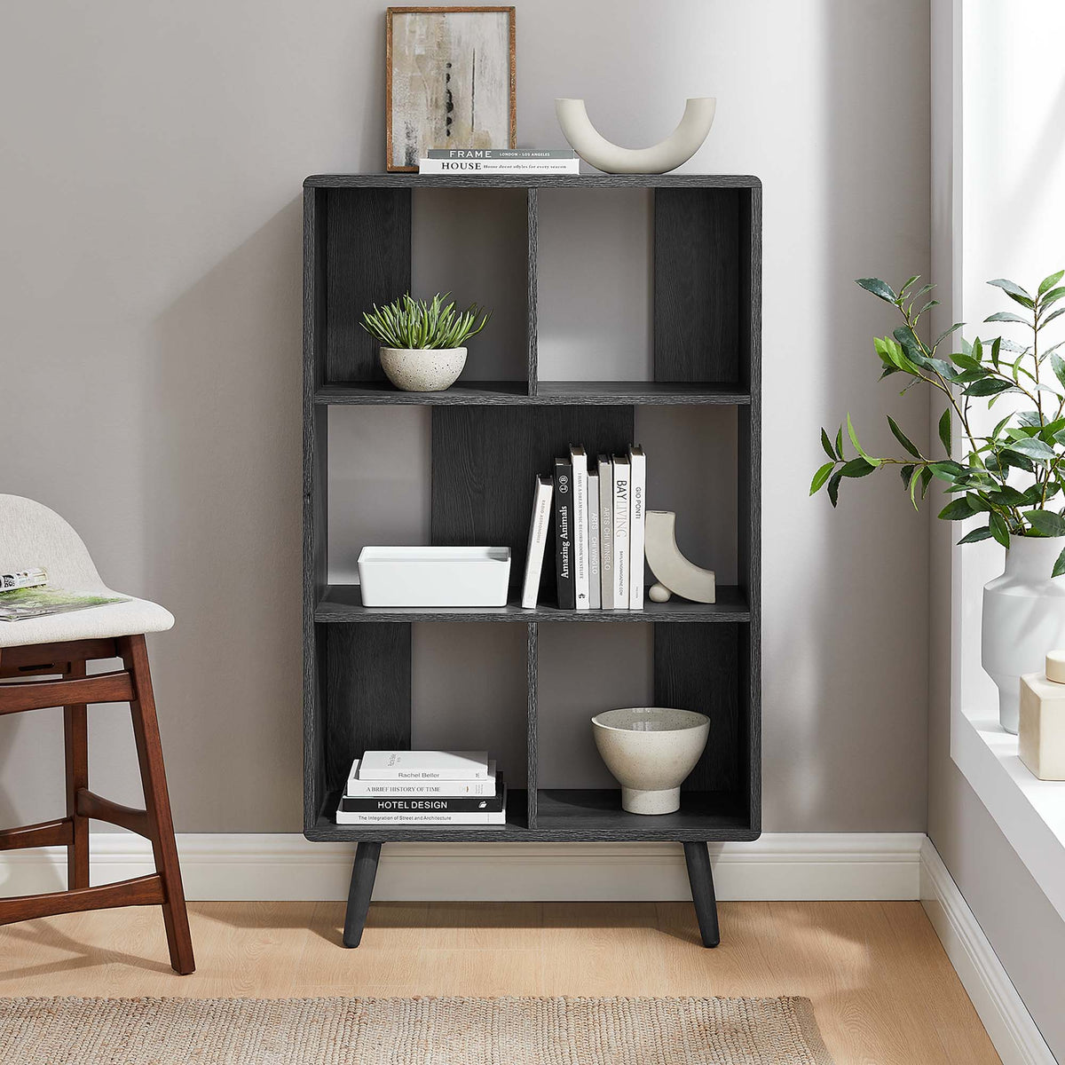 Transmit Charcoal 5 Shelf Wood Grain Bookcase