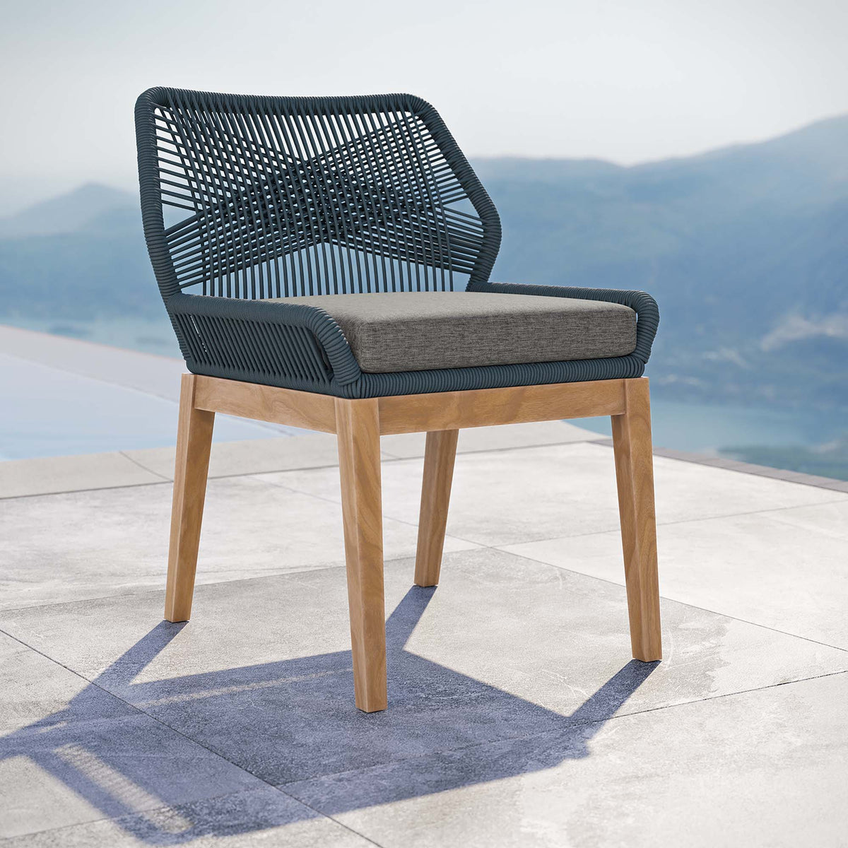 Wellspring Blue/Graphite Outdoor Patio Teak Wood Dining Chair