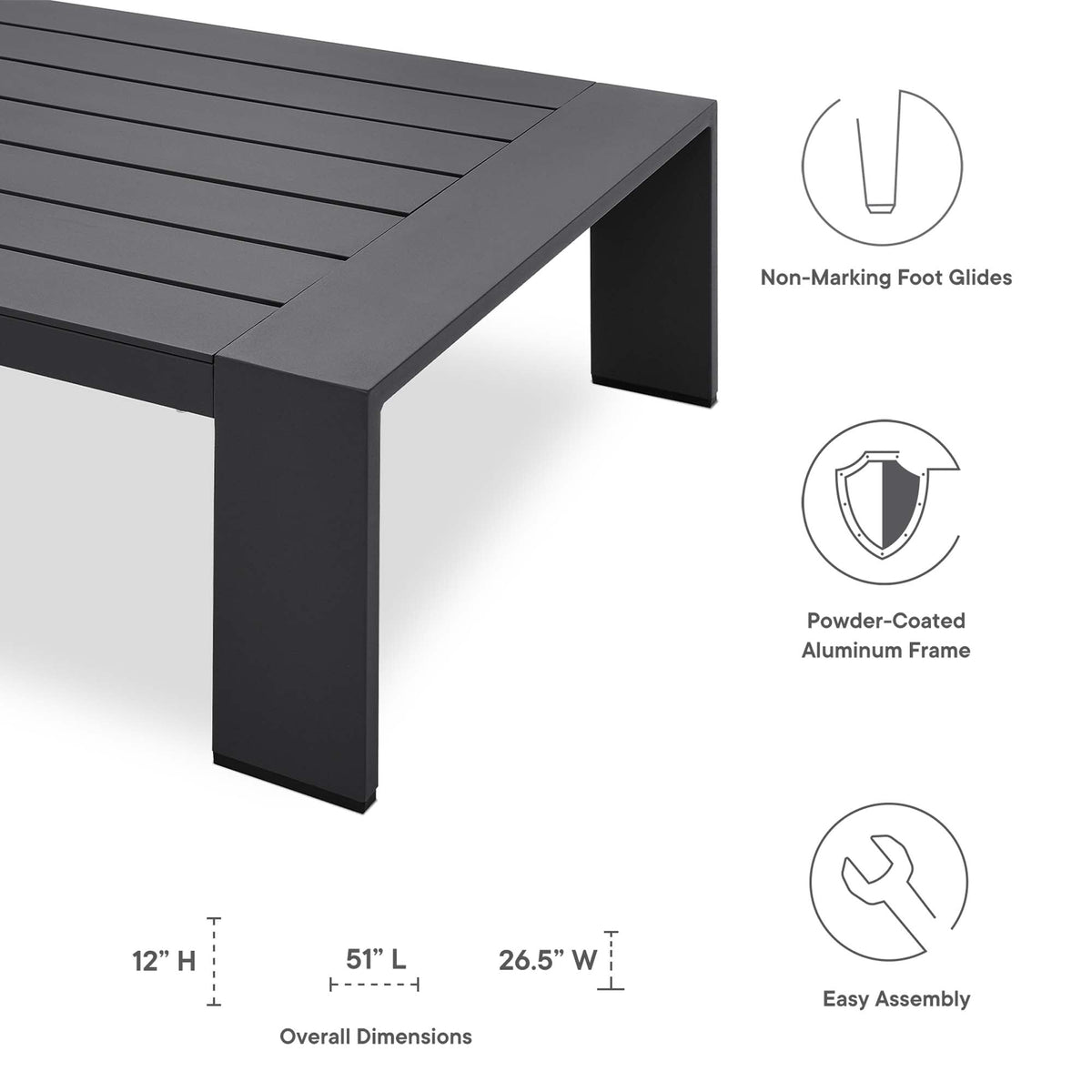 Tahoe Gray 2-Piece Outdoor Patio Powder-Coated Aluminum Set