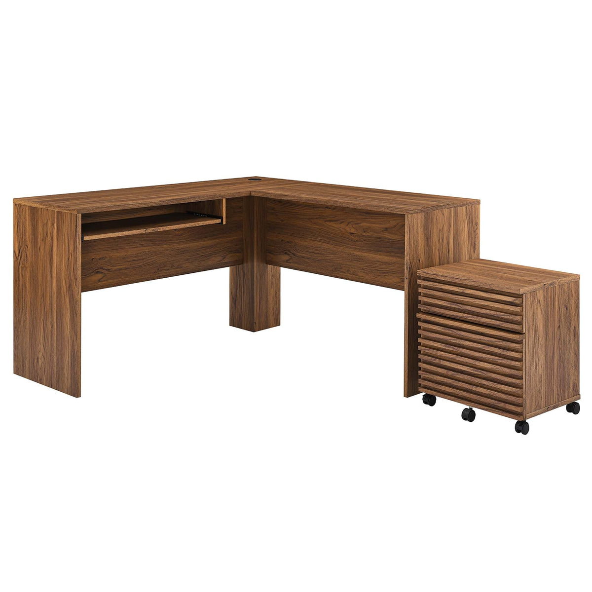 Render Walnut Wood Desk and File Cabinet Set